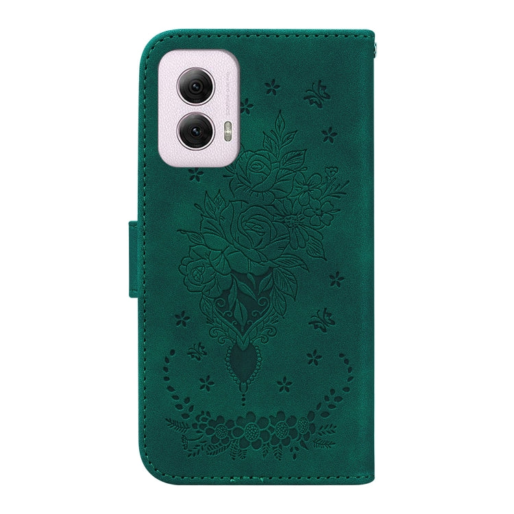For Motorola Moto G Power 5G 2024 Butterfly Rose Embossed Leather Phone Case(Green)