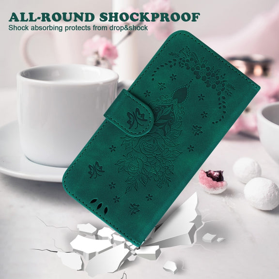 For Motorola Moto G Power 5G 2024 Butterfly Rose Embossed Leather Phone Case(Green)