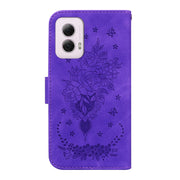 For Motorola Moto G Power 5G 2024 Butterfly Rose Embossed Leather Phone Case(Purple)