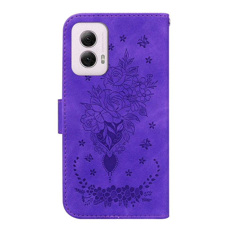 For Motorola Moto G Power 5G 2024 Butterfly Rose Embossed Leather Phone Case(Purple)