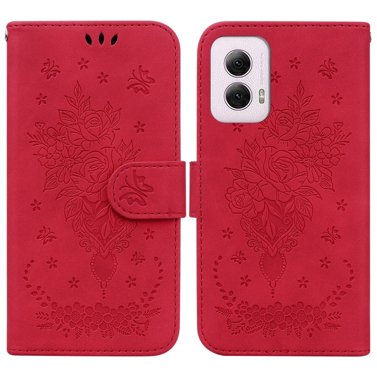 For Motorola Moto G Power 5G 2024 Butterfly Rose Embossed Leather Phone Case(Red) - Motorola Cases by PMC Jewellery | Online Shopping South Africa | PMC Jewellery | Buy Now Pay Later Mobicred
