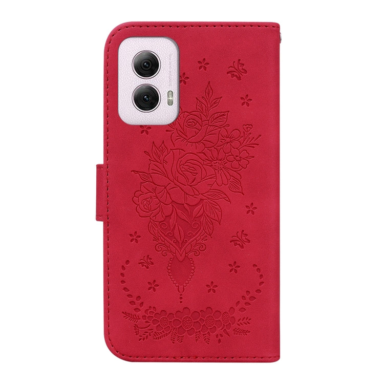 For Motorola Moto G Power 5G 2024 Butterfly Rose Embossed Leather Phone Case(Red)