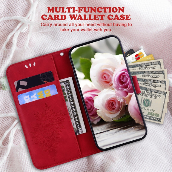 For Motorola Moto G Power 5G 2024 Butterfly Rose Embossed Leather Phone Case(Red)