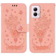For Motorola Moto G Power 5G 2024 Butterfly Rose Embossed Leather Phone Case(Pink)