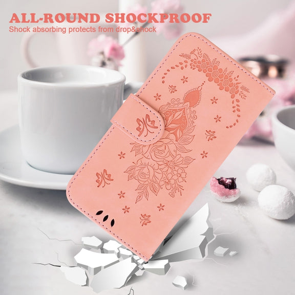 For Motorola Moto G Power 5G 2024 Butterfly Rose Embossed Leather Phone Case(Pink)