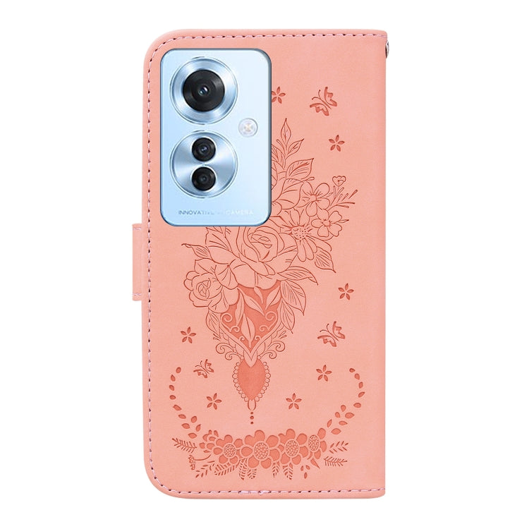For OPPO Reno11 F Global Butterfly Rose Embossed Leather Phone Case(Pink) - Reno11 F Cases by PMC TechLife | Online Shopping South Africa | PMC TechLife | Buy Now Pay Later Mobicred