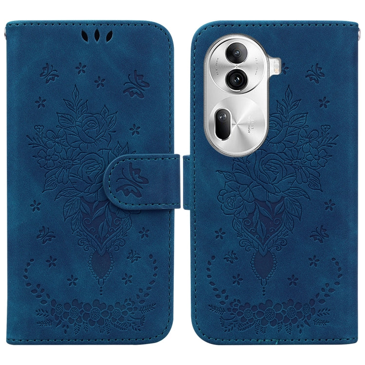 For OPPO Reno11 Pro 5G Global Butterfly Rose Embossed Leather Phone Case(Blue) - Reno11 Pro Cases by PMC TechLife | Online Shopping South Africa | PMC TechLife | Buy Now Pay Later Mobicred