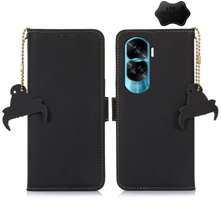 For Honor 90 Lite / X50i 5G Genuine Leather Magnetic RFID Leather Phone Case(Black) - Honor Cases by PMC TechLife | Online Shopping South Africa | PMC TechLife | Buy Now Pay Later Mobicred