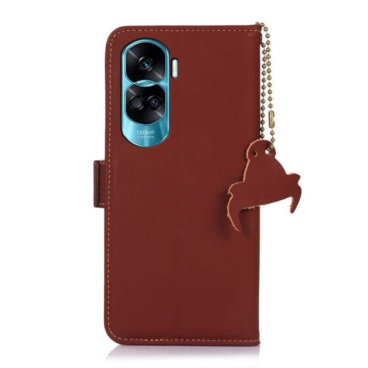 For Honor 90 Lite / X50i 5G Genuine Leather Magnetic RFID Leather Phone Case(Coffee) - Honor Cases by PMC TechLife | Online Shopping South Africa | PMC TechLife | Buy Now Pay Later Mobicred
