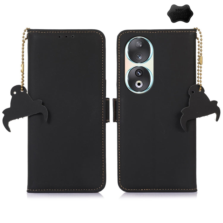 For Honor 90 5G Genuine Leather Magnetic RFID Leather Phone Case(Black) - Honor Cases by PMC TechLife | Online Shopping South Africa | PMC TechLife | Buy Now Pay Later Mobicred