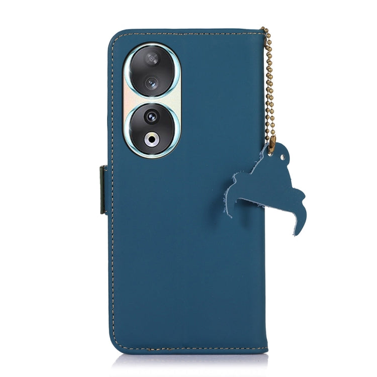 For Honor 90 5G Genuine Leather Magnetic RFID Leather Phone Case(Blue) - Honor Cases by PMC TechLife | Online Shopping South Africa | PMC TechLife | Buy Now Pay Later Mobicred