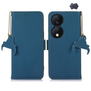 For Honor X7b Genuine Leather Magnetic RFID Leather Phone Case(Blue)