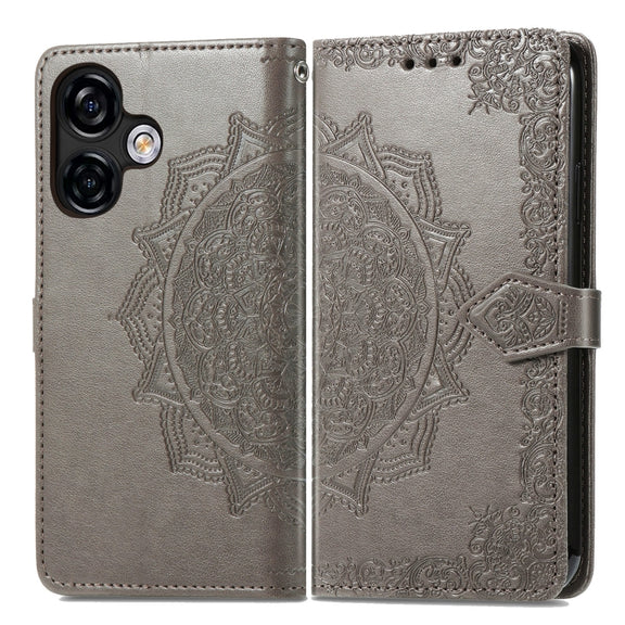 For Ulefone Note 16 Pro Mandala Flower Embossed Leather Phone Case(Grey)
