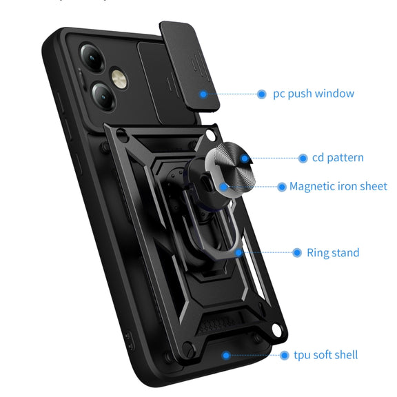 For Motorola Moto G14 Sliding Camera Cover Design TPU Hybrid PC Phone Case(Mint Green)