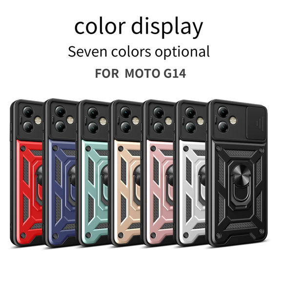 For Motorola Moto G14 Sliding Camera Cover Design TPU+PC Phone Case(Silver)