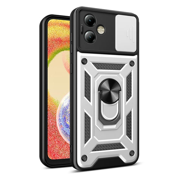 For Motorola Moto G14 Sliding Camera Cover Design TPU+PC Phone Case(Silver)