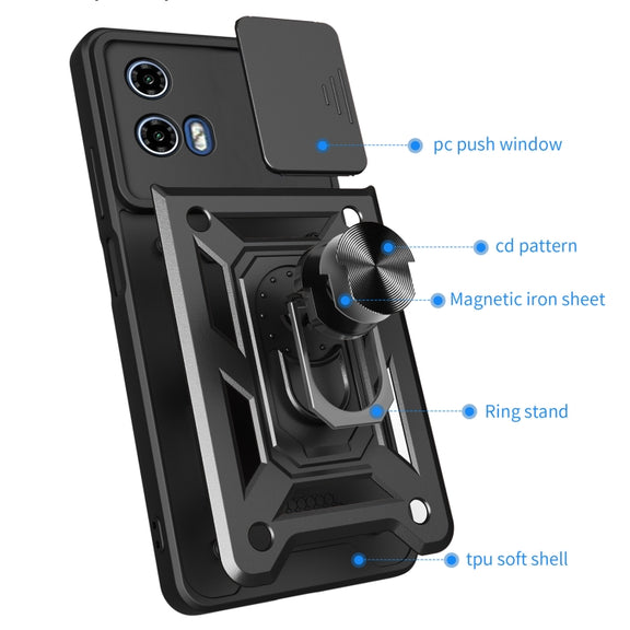 For Motorola Moto G34 5G Sliding Camera Cover Design TPU Hybrid PC Phone Case(Black)