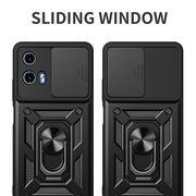 For Motorola Moto G34 5G Sliding Camera Cover Design TPU Hybrid PC Phone Case(Black)