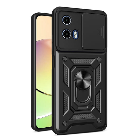 For Motorola Moto G34 5G Sliding Camera Cover Design TPU Hybrid PC Phone Case(Black)