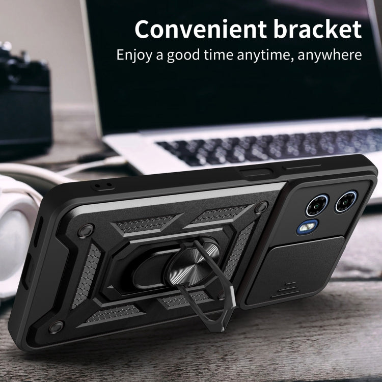 For Motorola Moto G34 5G Sliding Camera Cover Design TPU Hybrid PC Phone Case(Black)