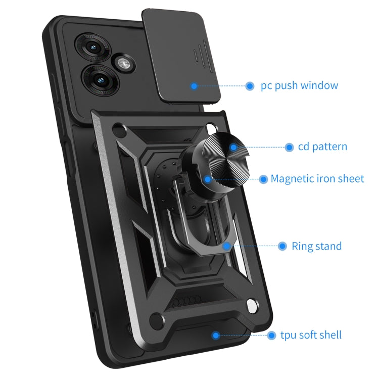 For Motorola Moto G55 Sliding Camera Cover Design TPU+PC Phone Case(Black)