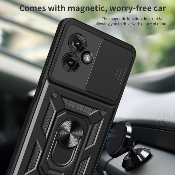 For Motorola Moto G55 Sliding Camera Cover Design TPU+PC Phone Case(Black)