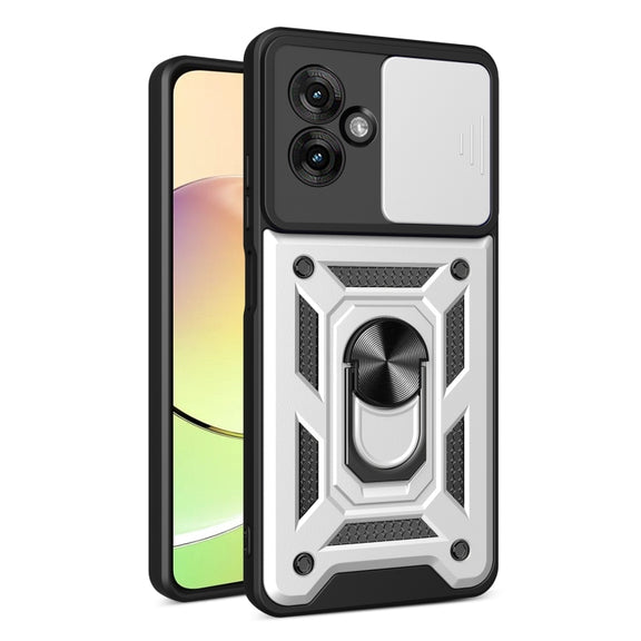 For Motorola Moto G55 Sliding Camera Cover Design TPU+PC Phone Case(Silver)