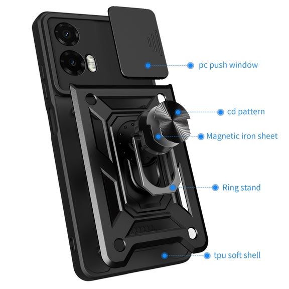 For Motorola Moto G35 5G Global Sliding Camera Cover Design TPU+PC Phone Case(Black)