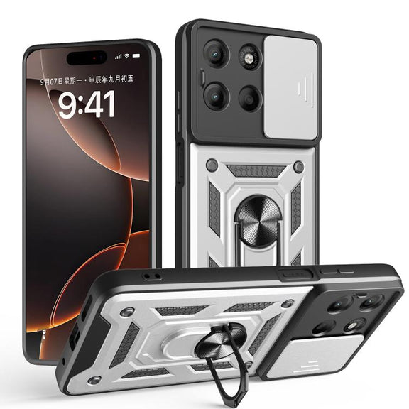 For Motorola Moto G15 Sliding Camera Cover Design TPU+PC Phone Case(Silver)