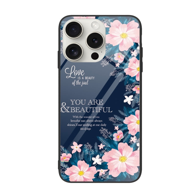 For iPhone 16 Pro Max Colorful Painted Glass Phone Case(Flower) - iPhone 16 Pro Max Cases by PMC TechLife | Online Shopping South Africa | PMC TechLife | Buy Now Pay Later Mobicred