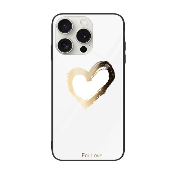 For iPhone 16 Pro Colorful Painted Glass Phone Case(Golden Love)