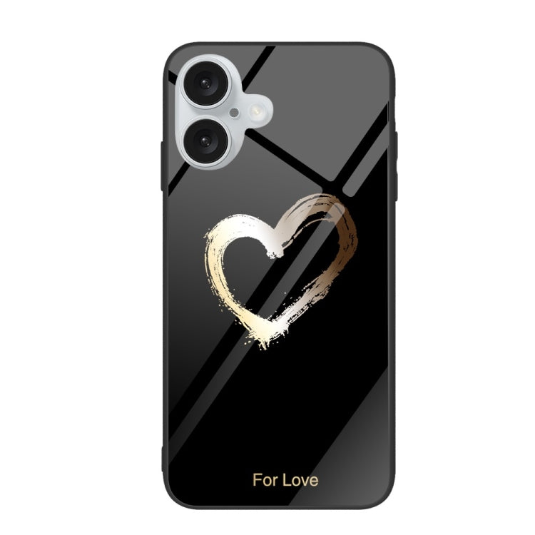 For iPhone 16 Plus Colorful Painted Glass Phone Case(Black Love) - iPhone 16 Plus Cases by PMC TechLife | Online Shopping South Africa | PMC TechLife | Buy Now Pay Later Mobicred