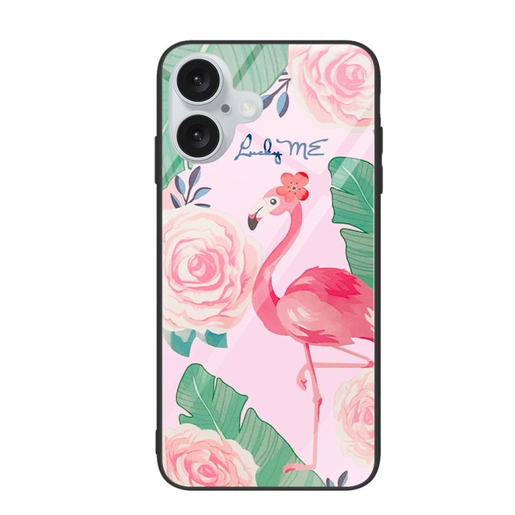For iPhone 16 Plus Colorful Painted Glass Phone Case(Flamingo) - iPhone 16 Plus Cases by PMC TechLife | Online Shopping South Africa | PMC TechLife | Buy Now Pay Later Mobicred