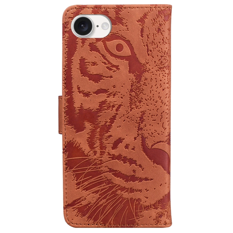 For iPhone 16e Tiger Embossing Pattern Leather Phone Case(Brown) - iPhone 16e Cases by PMC TechLife | Online Shopping South Africa | PMC TechLife | Buy Now Pay Later Mobicred