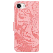 For iPhone 16e Tiger Embossing Pattern Leather Phone Case(Pink)