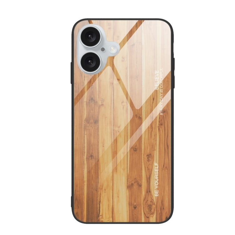 For iPhone 16 Plus Wood Grain Glass Phone Case(Yellow) - iPhone 16 Plus Cases by PMC TechLife | Online Shopping South Africa | PMC TechLife | Buy Now Pay Later Mobicred