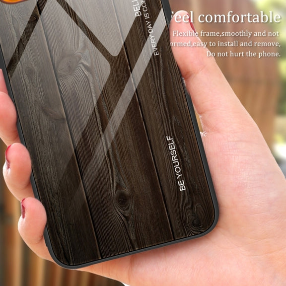 For iPhone 16 Pro Max Wood Grain Glass Phone Case(Black)