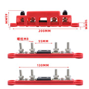 CP-4125 1 Pair RV Yacht M8 Single Row 4-way Power Distribution Block Busbar with Cover with 300A Fuse(Black + Red)