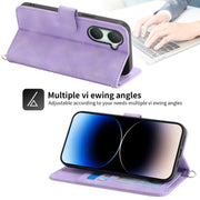For vivo Y03 Skin Feel Flowers Embossed Wallet Leather Phone Case(Purple)