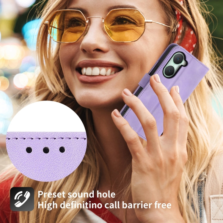 For vivo Y03 Skin Feel Flowers Embossed Wallet Leather Phone Case(Purple)