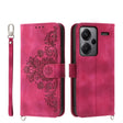 For Xiaomi Redmi Note 13 Pro+ Skin-feel Flowers Embossed Wallet Leather Phone Case(Wine Red) - Note 13 Pro+ Cases by PMC TechLife | Online Shopping South Africa | PMC TechLife | Buy Now Pay Later Mobicred