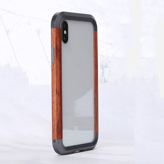 For iPhone X / XS R-JUST Metal + Wood Frame Protective Case