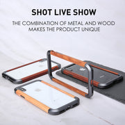 For iPhone X / XS R-JUST Metal + Wood Frame Protective Case