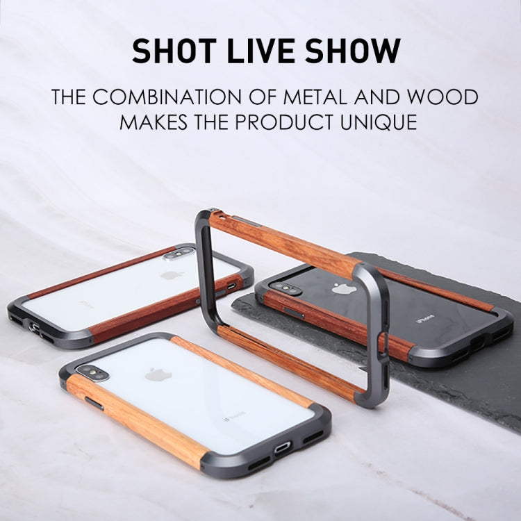 For iPhone X / XS R-JUST Metal + Wood Frame Protective Case