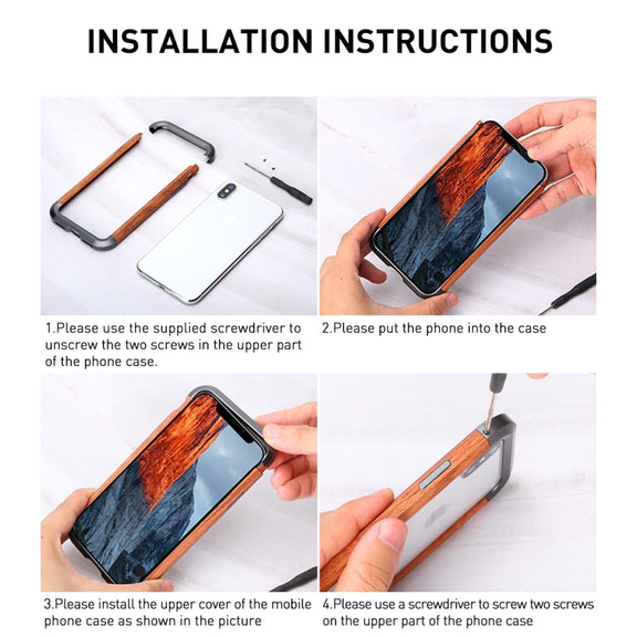 For iPhone X / XS R-JUST Metal + Wood Frame Protective Case