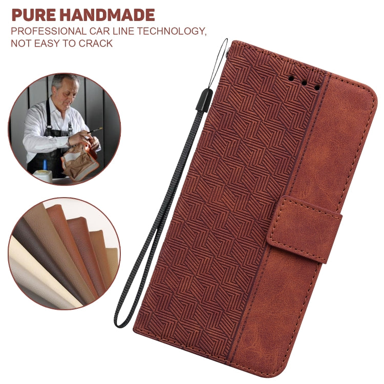 For iPhone 16e Geometric Embossed Leather Phone Case(Brown) - iPhone 16e Cases by PMC TechLife | Online Shopping South Africa | PMC TechLife | Buy Now Pay Later Mobicred