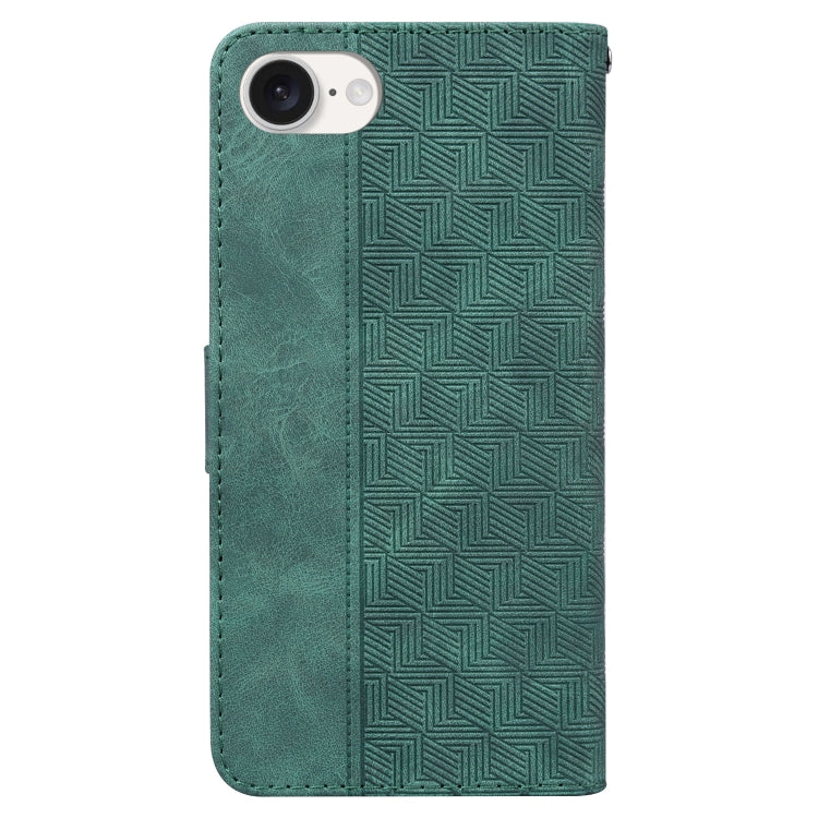 For iPhone 16e Geometric Embossed Leather Phone Case(Green)