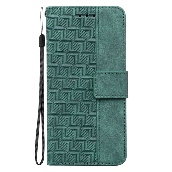 For iPhone 16 Plus Geometric Embossed Leather Phone Case(Green)