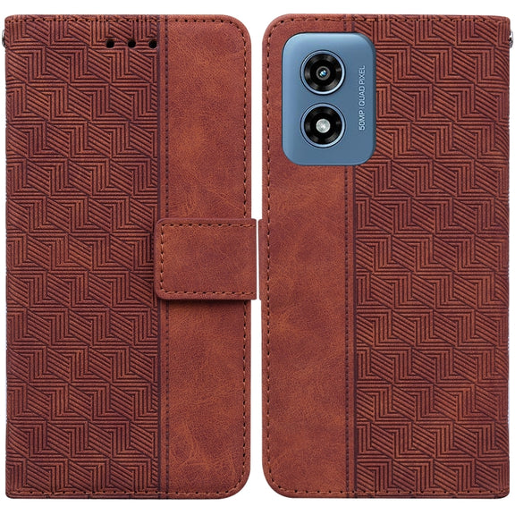 For Motorola Moto G Play 4G 2024 Geometric Embossed Leather Phone Case(Brown)