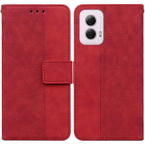 For Motorola Moto G Power 5G 2024 Geometric Embossed Leather Phone Case(Red)
